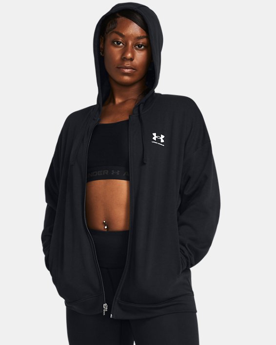 Women's UA Rival Terry Oversized Full-Zip Hoodie, Black, pdpMainDesktop image number 0
